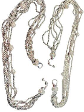 Layered Gunmetal Chain Necklace Multi Strand Crystal Bead Statement Jewelry
